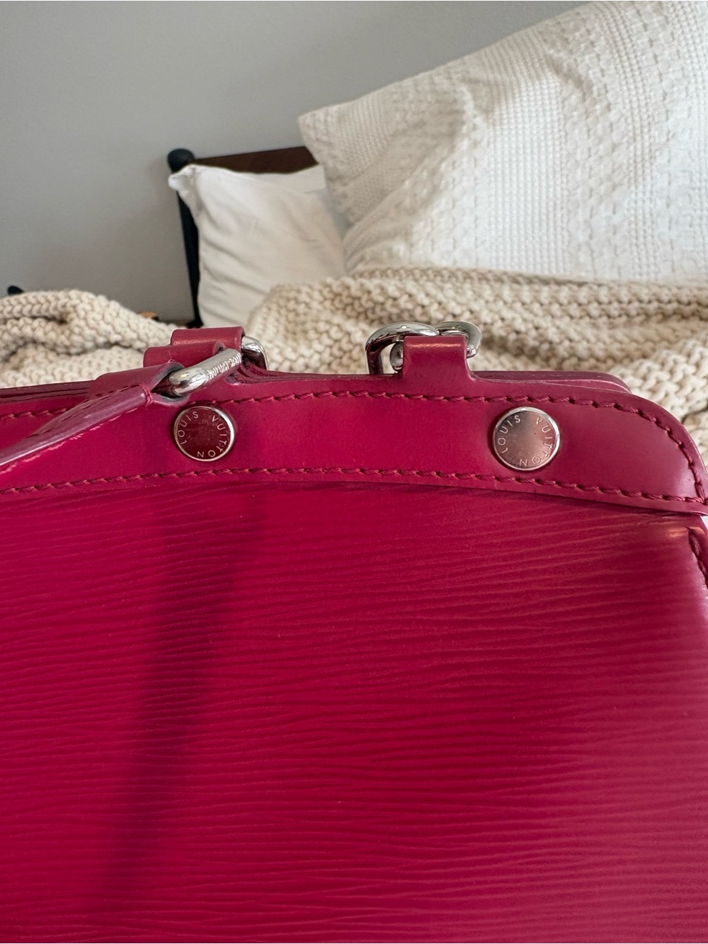 Louis Vuitton Brea MM Burgundy/Pink Epi Leather Satchel with Scarf Accent, VGUC! - Picture 7 of 16